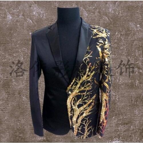 Men suits designs masculino terno stage costumes for singers men sequin blazer dance clothes jacket style dress punk rock black