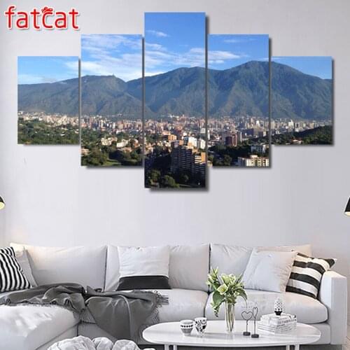 FATCAT Diy Diamond Painting 5 Pieces Avila Caracas Mountain Landscape full Square Round Drill Diamond Embroidery Sale Art AE791