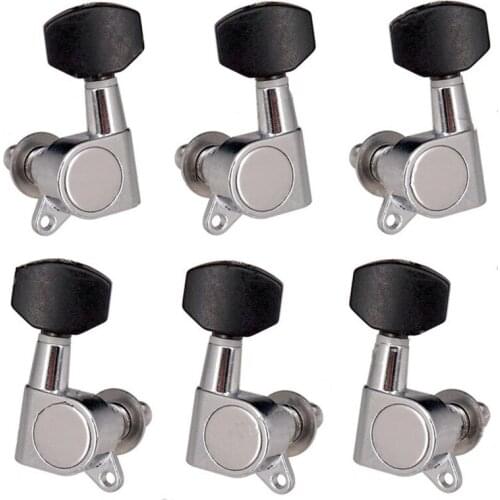 A set of 6pcs Sliver Sealed-gear Tuning Pegs tuners Machine Heads for electric acoustic Guitar accessories With Black Button