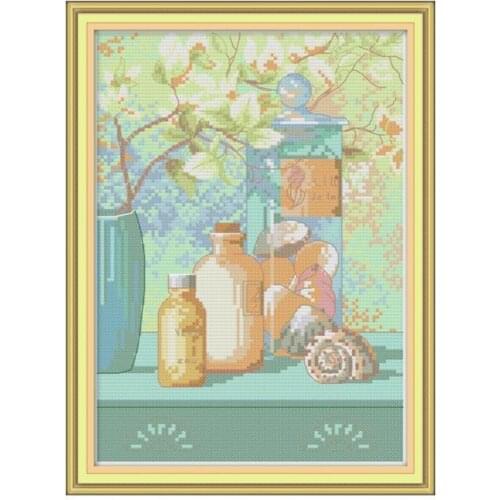 Conch and Bottle Cross Stitch Kits Sale Counted Printed Fabric 14CT 11CT DMC DIY Handmade Embroidery Needlework Sets Home Decor