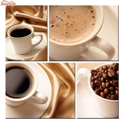 ShineHome-4pcs Wall Art Canvas Print Paintings Modular Coffee Bean Cup Artwork Pictures Posters Cafe Hotel Restaurant Home Decor