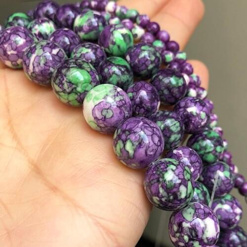 Natural Stone Purple Green Rain Flower Jaspers Round Loose Beads For Jewelry Making 15''Inch 4/6/8/10/12mm DIY Bracelet Necklace