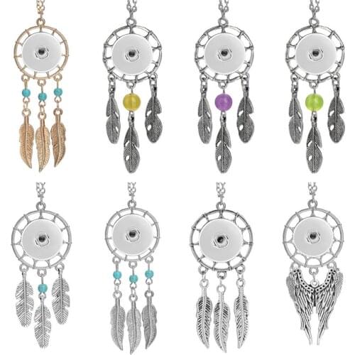 New Fashion Snap Button Necklace Fit 18mm Metal Snaps Buttons Ethnic Style Necklaces Feather Tassels DIY Jewelry