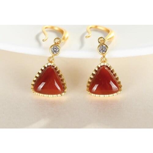 Original enamel porcelain crafttriangle geometry Earrings Chinese style retro minority design charming womens brand jewelry