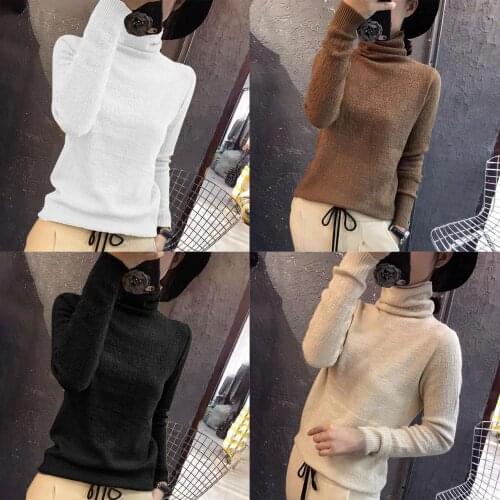 Autumn Winter Women Solid Color Turtle Neck Long Sleeve Slim Sweater Pullover