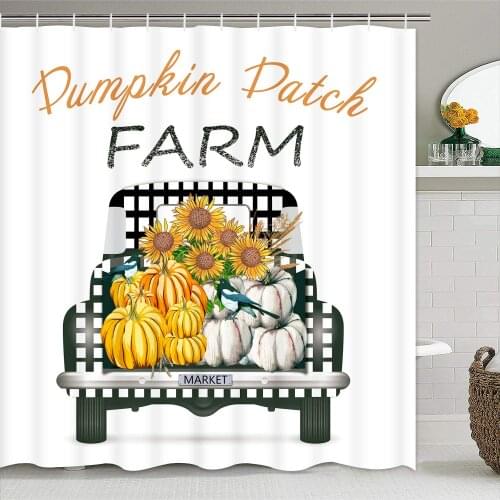 Fall Shower Curtain Farm Truck Pumpkin Shower Curtain with 12 Hooks Harvesting Farmhouse Market Autumn Bathroom Shower Curtain