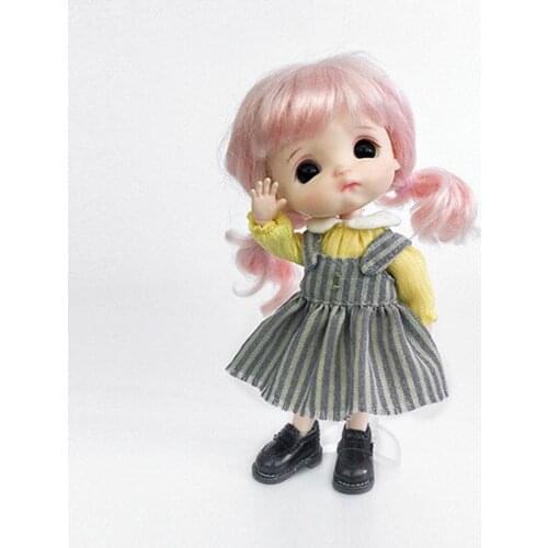 OB11 doll dress size Fashion bubble sleeve yellow shirt + striped versatile skirt Princess skirt lovely sweet 2 piece suit