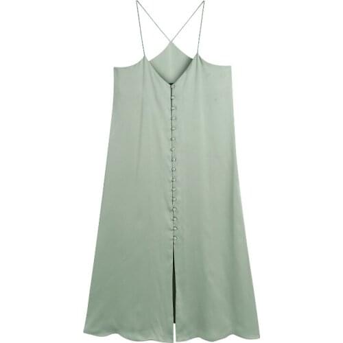 Women Chic Party Spaghetti Strap Satin Dress Sexy V Neck Sleeveless Long Maxi Dresses Female Split Summer Green Sundress