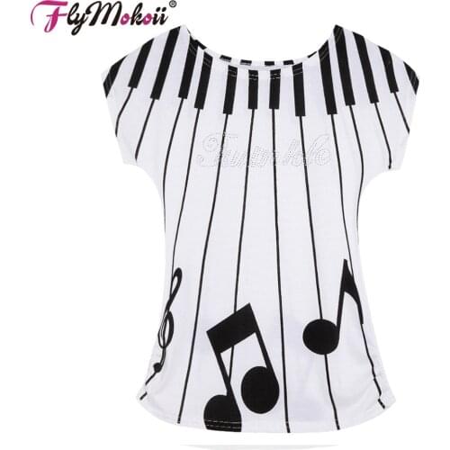 Flymokoii Brand New Women Printed Tee Fashion Summer Cotton Short Sleeve Piano Keyboard Printed Loose Female Woman T-shirts Tops