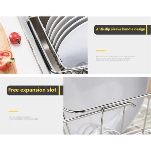 Expandable Dish Drying Rack Drainer Plate Basket in Sink On Counter Storage Holder Stainless Steel Kitchen Supplies
