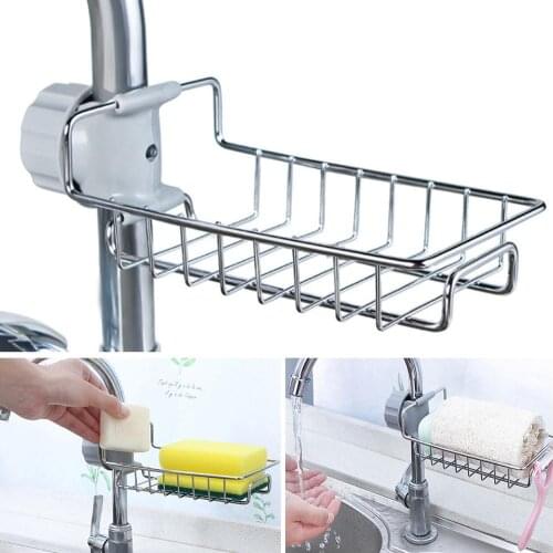 Adjustable Steel Sink Storage Hanging Basket Shelf Sponge Storage Faucet Supplies Kitchen F7D6