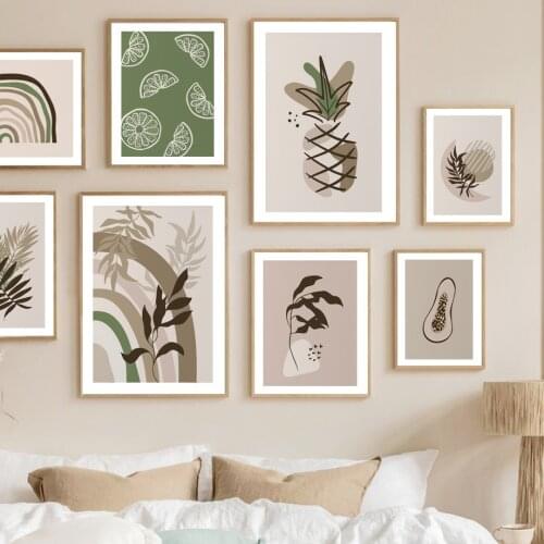 Nordic Poster Boho Leaves Rainbow Pineapple Orange Papaya Wall Art Print Canvas Painting Abstract Decor Pictures For Living Room