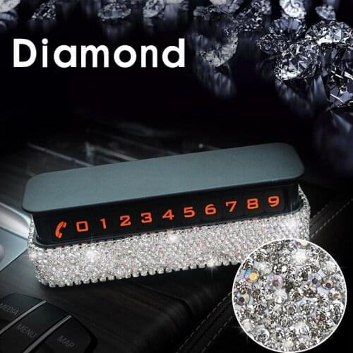 Car Styling Temporary Parking Card Crystal Diamond With Suckers Phone Number Card Rhinestone Plate Car Perfume Air Freshener