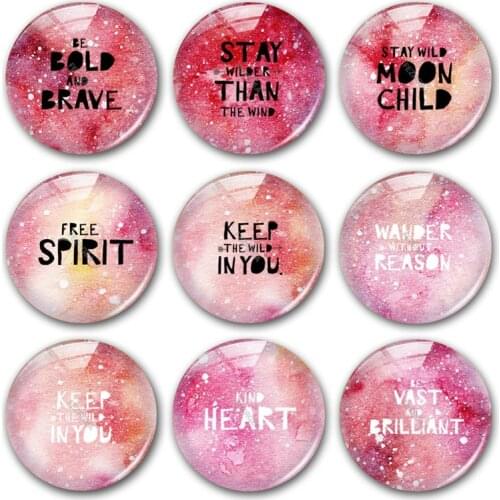 Starry sky glass cabochon, water color stay wild moon word and letter Round photo glass cabochon demo flat back Making findings