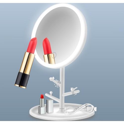 Makeup Mirror light Round Shape with Lamp 3 Gears Adjustment Rechargeable Desktop Mirror Storage/Simple Base led vanity lights