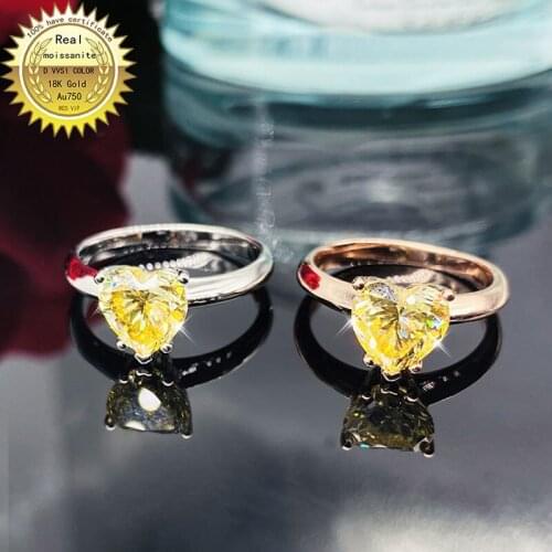 Solid 18K Gold 1ct yellow Moissanite Diamond Ring D color VVS With national certificate 008