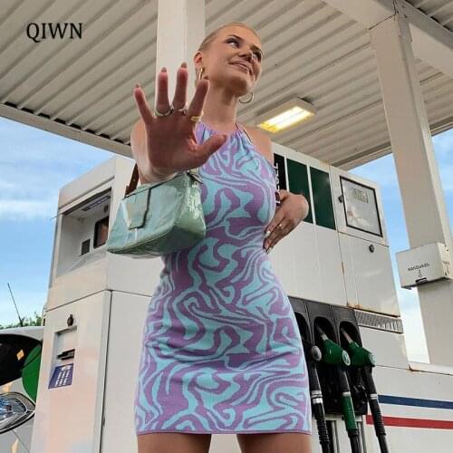 Green Summer 2021 Knitted Dress Bodycon Women Halter Neck Backless Y2K Sexy Mini Off Shoulder Sleeveless Party Dresses