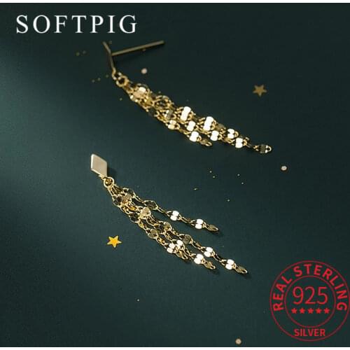 Real 925 Sterling Silver Chain Tassel Stud Earrings For Fashion Women Party Cute Fine Jewelry Minimalist Accessories