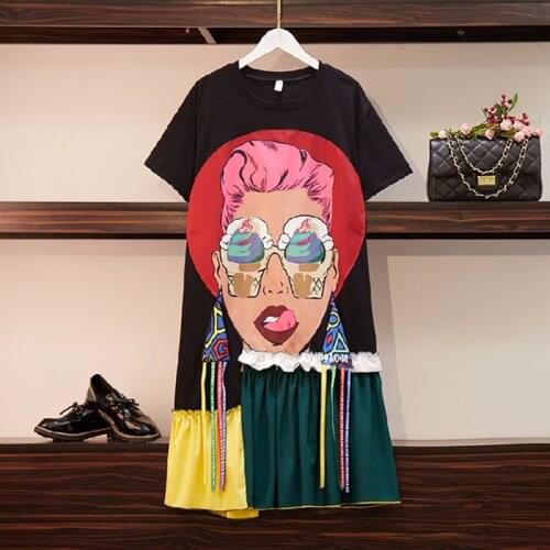 M-5XL Large Size Women Dress New 2020 Summer Fashion Print Cartoon Tassel Loose Tshirt Dress Hit Color Oversize Dress