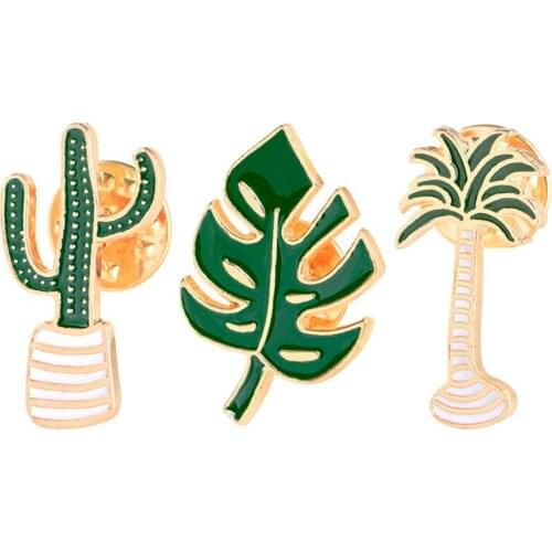 3pcs Cactus Coconut Tree Leaves Decorative Clothing Cartoon Pins Badge Lovely Badge Plant Potted Collar Shoe Lips Enamel Brooch
