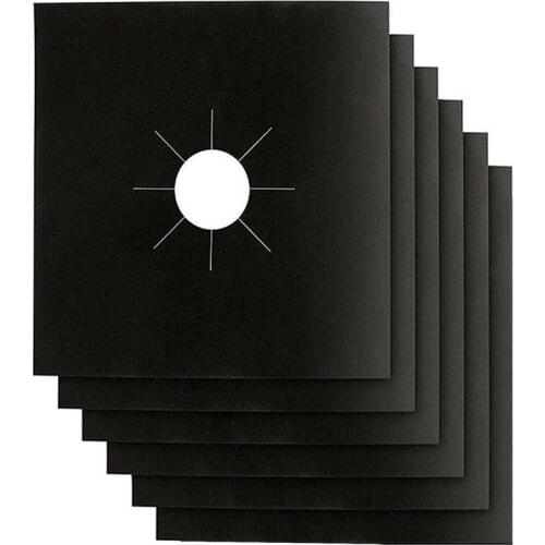 6x Reusable Non-Stick Black Gas Range Stove Top Burner Covers Protector Liner