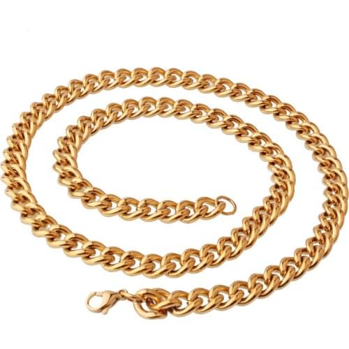 9mm Wholesale Fashion 316L Stainless Steel Gold Color Cuban Link Chain Mens Womens Necklace Or Bracelet Jewelry 7-40" Hotsale