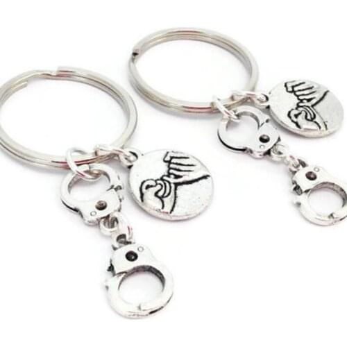 Criminal Police Gang Handcuffs Pendant Hand In Hand Sister Good Friend Friendship Key Chain Ring Jewelry