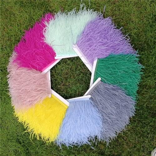 10Meters/Lot Ostrich Feathers on Ribbon 10-15CM Wholesale Feather Trim Boa for Clothes Sewing Costume White Fringe Skirt Decor