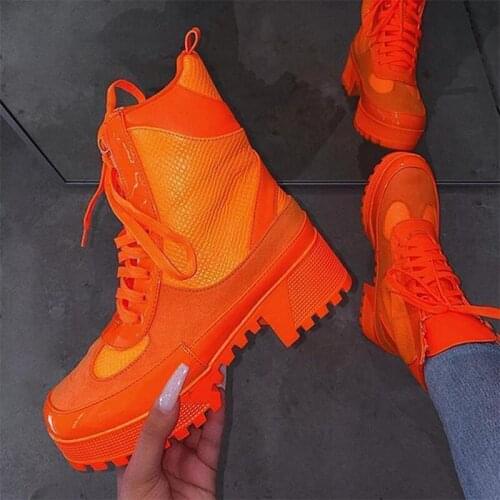 2021 New Women Autumn Winter Fashion Ankle Boots Female Platform Microfiber Block Heels Shoes Ladies Solid Buckle Lace Up Boot