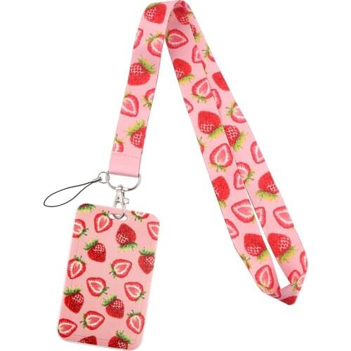 CB412 Strawberry Fruit Pink Lanyard ID Badge Holder Key Neck Strap Lanyards ID Badge Card Holder Keychain Cellphone Strap Gift