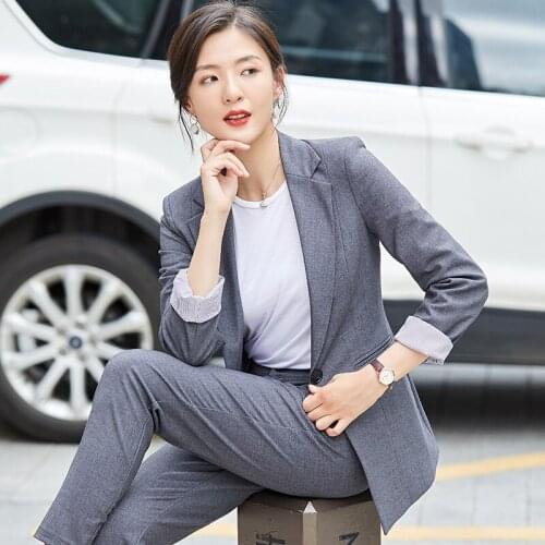 Formal Pant Suits Women Blazer Set Office Lady Business Work Uniforms Jackets Pants Female Black Trousers Plus Size S-3XL