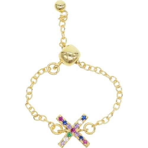 Dropshipping cute mini chain rings with colorful cz paved women girl finger ring jewelry