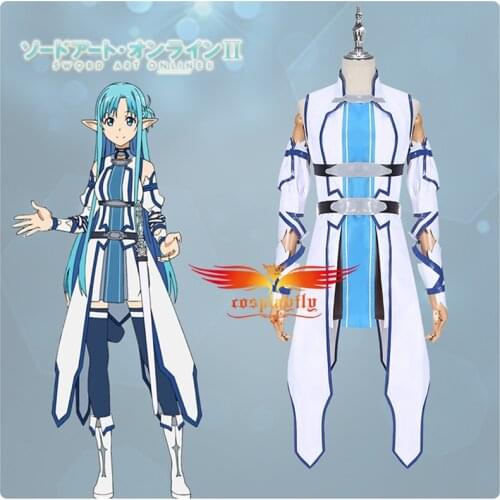 Game SAO Sword Art Online 2 Asuna Yuuki Cosplay Costume Adult Women Men Blue Outfits Uniform Stockings Armband Belt in Stock