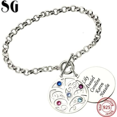 Customized Jewelry 925 Sterling Silver Family Tree Birthstone Bracelets Customized Engrave Name Tree of Life Women Jewelry Gift