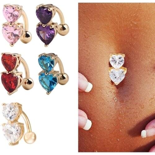 New Heart Double Side Belly Piercing Rings Surgical Steel Crystal Disco Ball Belly Button Ring Navel Piercing Body Jewelry