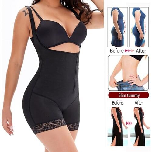 Women Shapewear Bodysuit Tummy Control Fajas Body Shaper Butt Lifter Shaper Pants Latex Waist Trainer Slimming Corset Open Bust