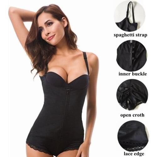 Women Butt Lifter Full Body Shaper Shapewear Open Crotch High Waist Inner Buckle Zipper Control Slimming Sheath Corset Bodysuit