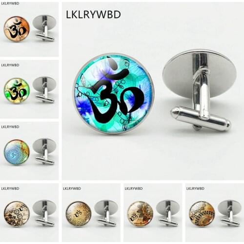 LKLRYWBD OM Yoga Cap 10, Shirt Shirt Button Cufflinks, Logo Clothing Shirt Button Cufflinks, Round Glass High Quality Cufflinks