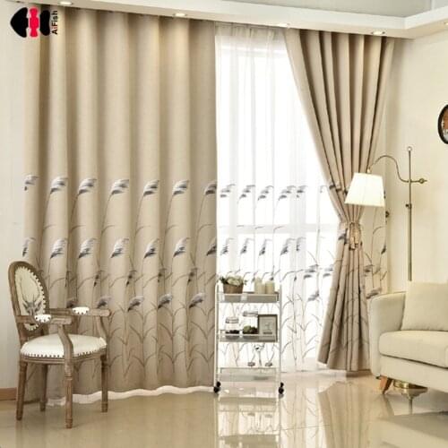 Chinese Pastoral Style Linen Embroidered Reeds Curtains For Living Room Blockout Curtains Grey Tulle Window Panels WP113D