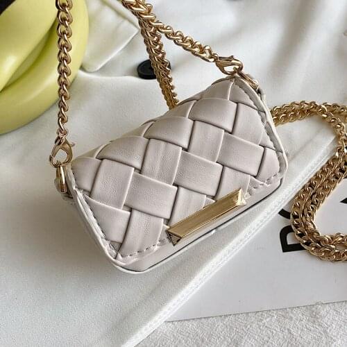 Mini Leather Weave Shoulder Bags Chain Designer Crossbody Bags for Women Solid Color Messenger Bag Small Square Ladies Handbags