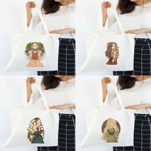 Fashion Canvas Tote Bag Harajuku Girl Print Shopping Bags Casual Women Female Shoulder Eco Book Bag Reusable Shoulder Shopper