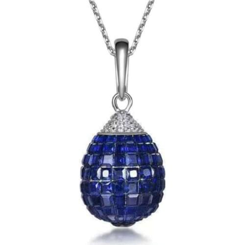 Fashion Hot Selling A Blue Crystal Christmas Gift Egg Pendant Necklace