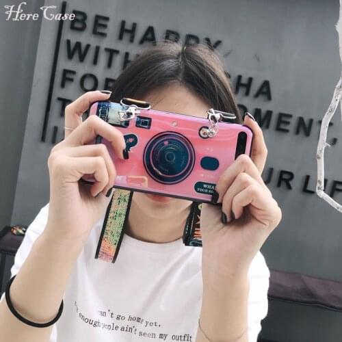 Fashion 3D Camera Silicon TPU Case For iPhone X XS XR XS Max Soft Blue Light With Strap Stand Case For iPhone 12 11 6 7 8 Plus