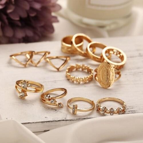 2021 New Korea Vintage 13 Pcs/Set Boho Knuckle Stacking Finger Rings Set for Women Girls Trendy Jewelry Gift
