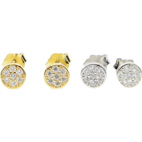 Newest real 925 sterling silver women cz paved round shape stud earring for women wedding earring jewelry gift