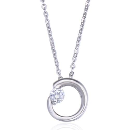Pendant Necklace Round Zircon Trendy Link Chain Fashion Jewelry Ts Style 925 Stering Silver Bijoux Gift