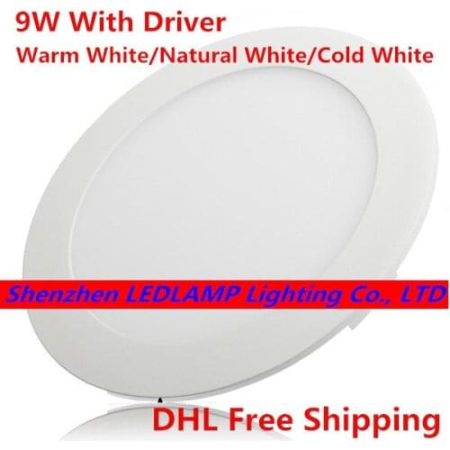 9W LED Ceiling Light SMD2835 LED Panel Light Recessed Down Light with driver 20pcs/lot, DHL Free Shipping