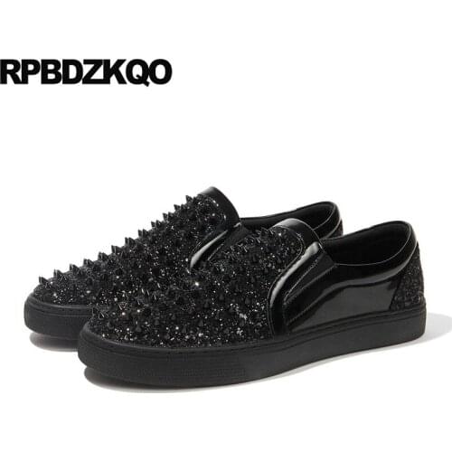 Sequin Elevator Casual Sneakers Black Glitter Shoes British Style Dandelion Skate Silver Slip On Stud Men Flats Trainers Rivet