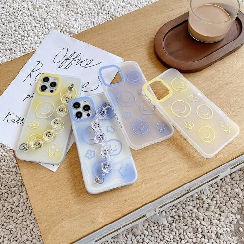 Smily Wrist Chain Transparent Phone Case For iPhone 12 11Pro Max XR X XS Max 7 8 SE Cute 3D Crystal Bracelet Soft Cover