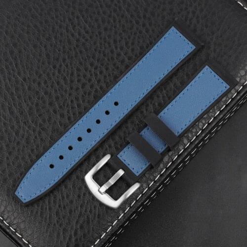New Style Cow Leather Watch Band 20mm 22mm Silver Buckle Waterproof Silicone Watchstrap Replacement for Watch Accessories